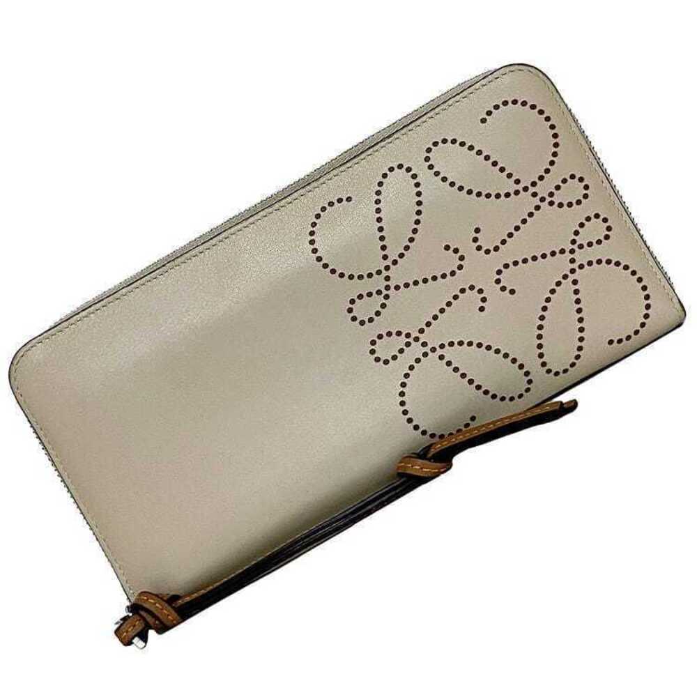 Loewe Round Zip Long Wallet Anagram Leather Zip Around Zipper Beige Brown